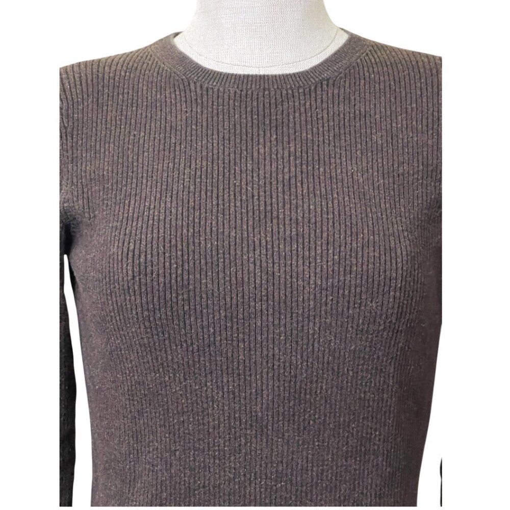 Eddie Bauer Brown Ribbed Crew Neck Long Sleeve Form Fitting Sweater Women's SZ M - Picture 3 of 5